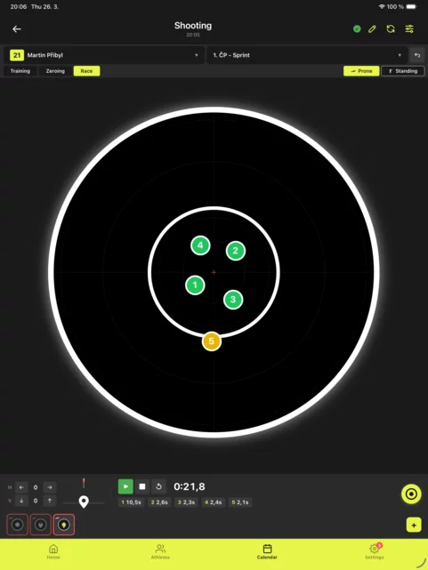 Screen with electronic target and shots